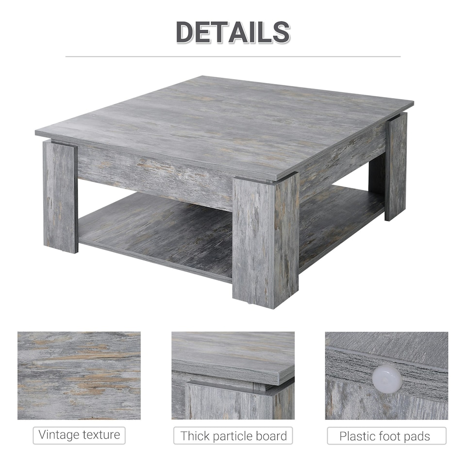 image 1 of HOMCOM 2 Tier Coffee Table Accent End Console Table Bottom Shelf Grey