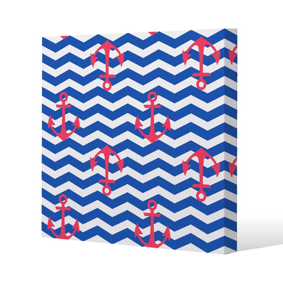 Anchors on Zig Zag Stripes (Canvas Print) / 61 x 61 x 4cm | Multi