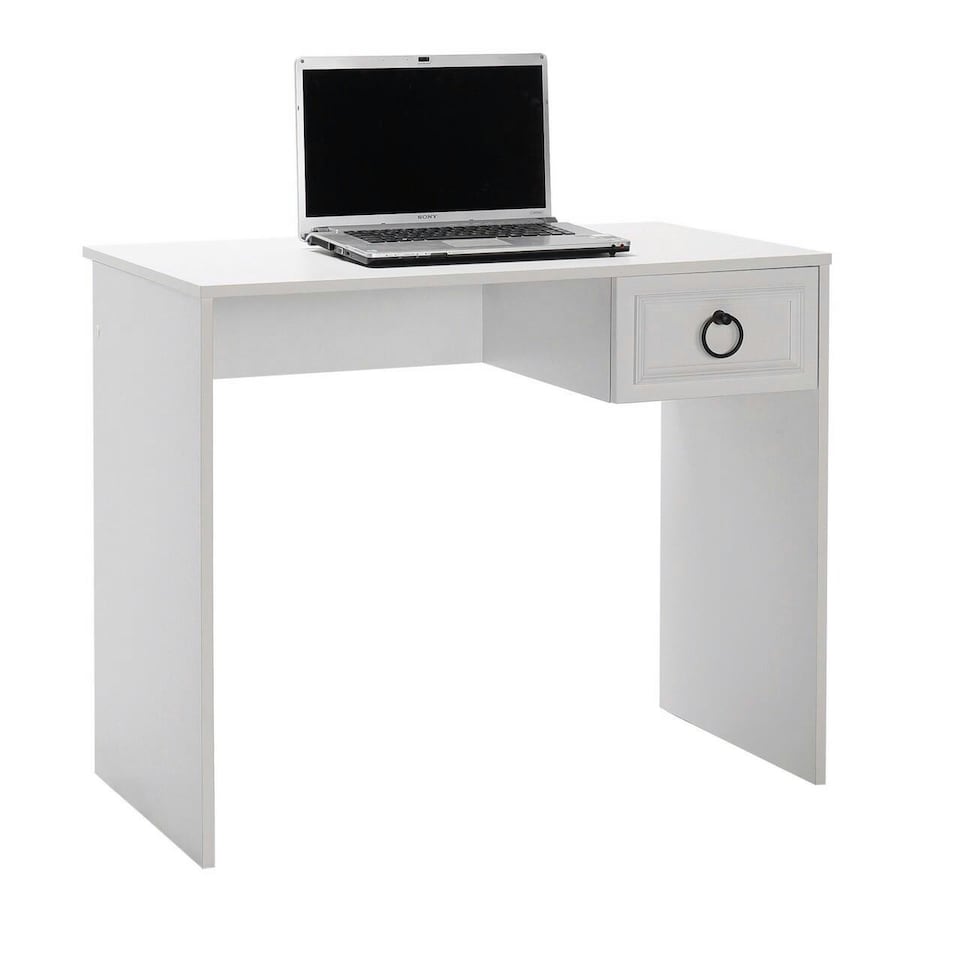 image 1 of Adore Matt White Laptop Study Desk with 1 Drawer | White