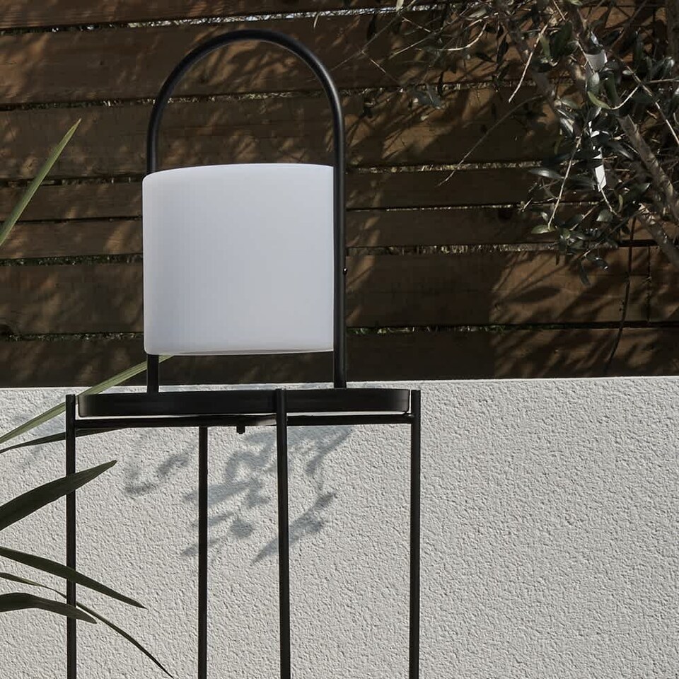 image 1 of ValueLights Corte Black Outdoor Table Lamp Dimmable White Cylinder Shade