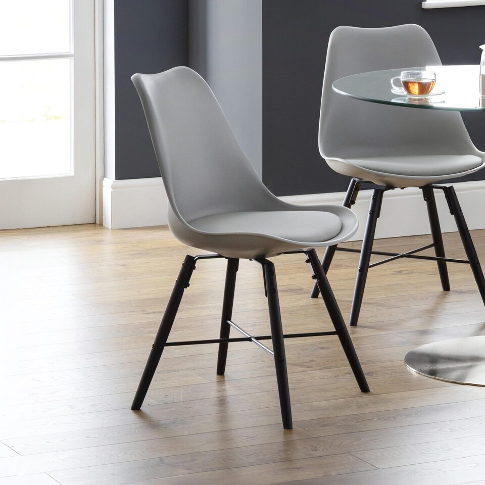 image 1 of Rosedale Elegant Grey Seat & Black Legs Dining Chairs - Set of 2