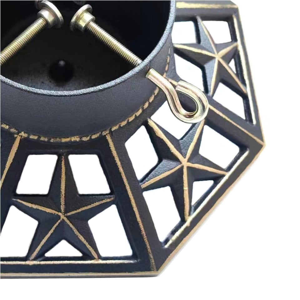 image 1 of Holly International Cast Iron Christmas Tree Stand for Real Trees up to 8ft - Octagonal Gold Star