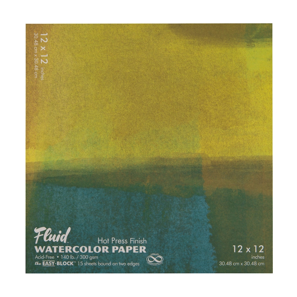 Speedball Fluid Hot Press Watercolour Paper Block, White, 12 x 12inch