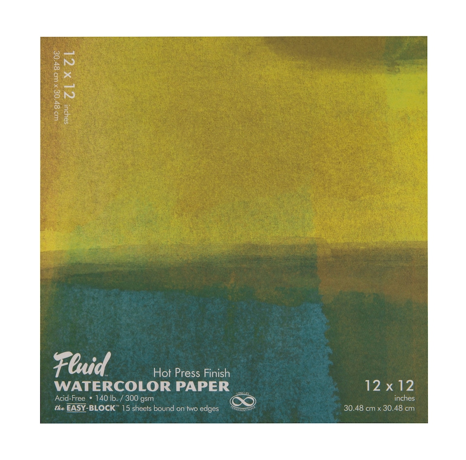 Speedball Fluid Hot Press Watercolour Paper Block, White, 12 x 12inch