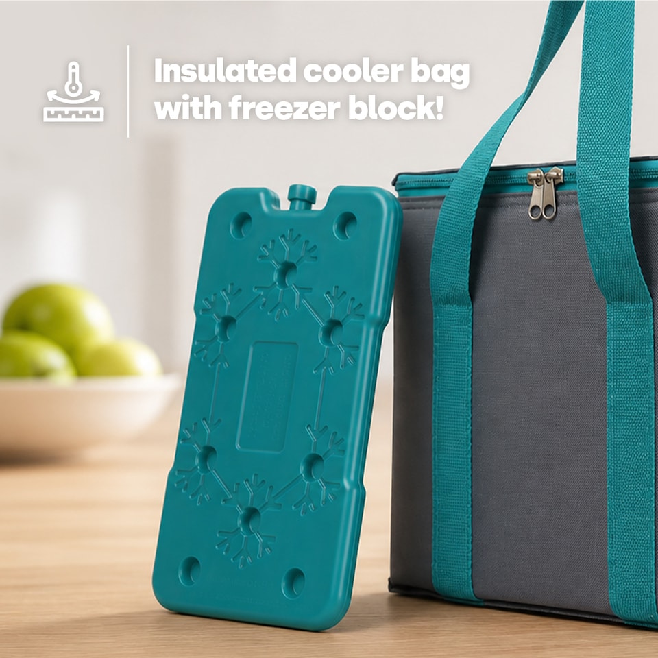 image 1 of LIVIVO 10L Cool Bag with BPA Free Ice Block Grey and Teal