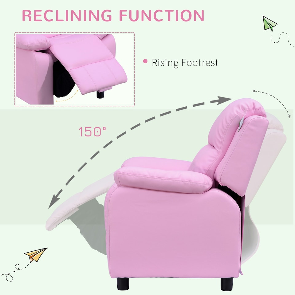 image 1 of HOMOM Kids Recliner Armchair PU Leather Game Chair Children Sofa Seat Pink