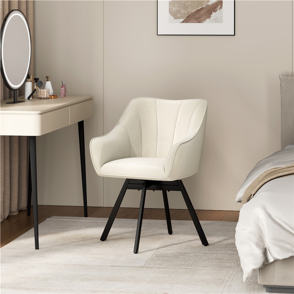 image 1 of Yaheetech Swive Velvet Dining Chair with Backrest and Armrests | White | Beige | One Size