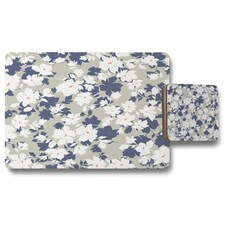Grey, Purple & White Flowers (Placemat & Coaster Set)