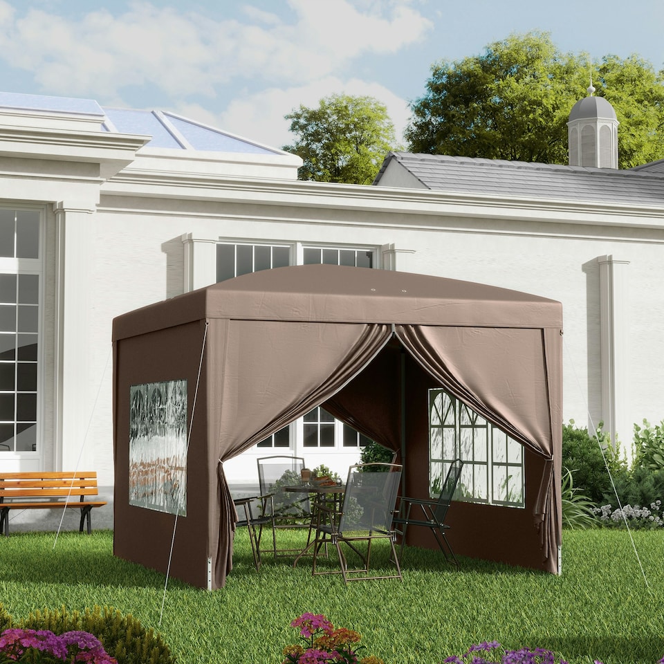 image 1 of Outsunny 3x3 m Pop Up Gazebo Party Tent Canopy Marquee with Storage Bag Coffee