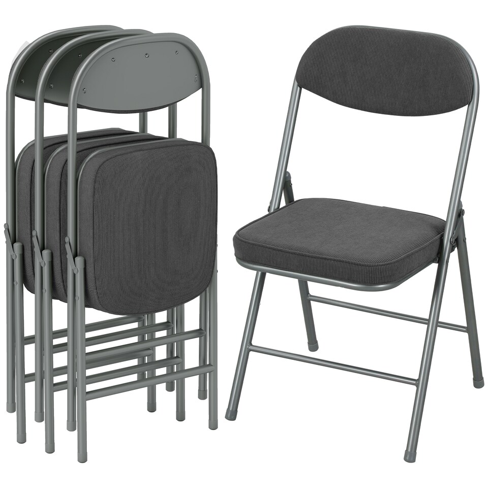 image 1 of HOMCOM Folding Chairs Set of 4 with Cushioned Seat, Steel Frame
