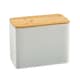image 4 of Cooks Professional Diamond Pattern Bread Bin with Linen Bag & Bamboo Cutting Board Lid | White | White | 1