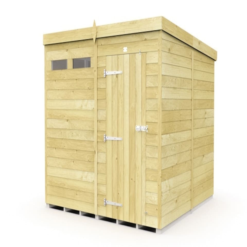 image 1 of 8 x 8 Feet Pent Security Shed - Single Door - Wood - L231 x W243 x H201 cm | Brown