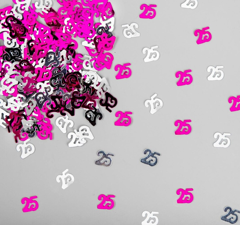 image 1 of 25th Birthday Confetti Pink & Silver 4 pack x 14 grams birthday decoration Foil Metallic 4 pack