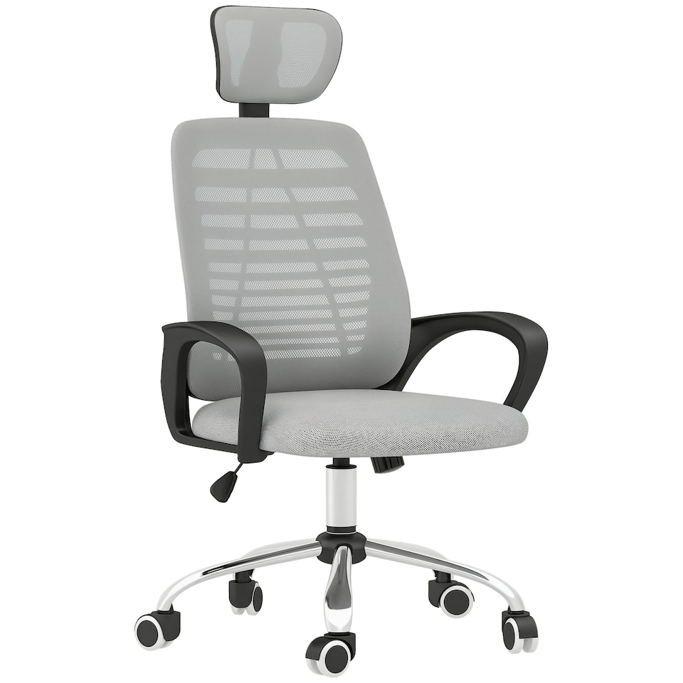 image 1 of Vinsetto Mesh Office Chair, Computer Chair with Rotatable Headrest, Grey