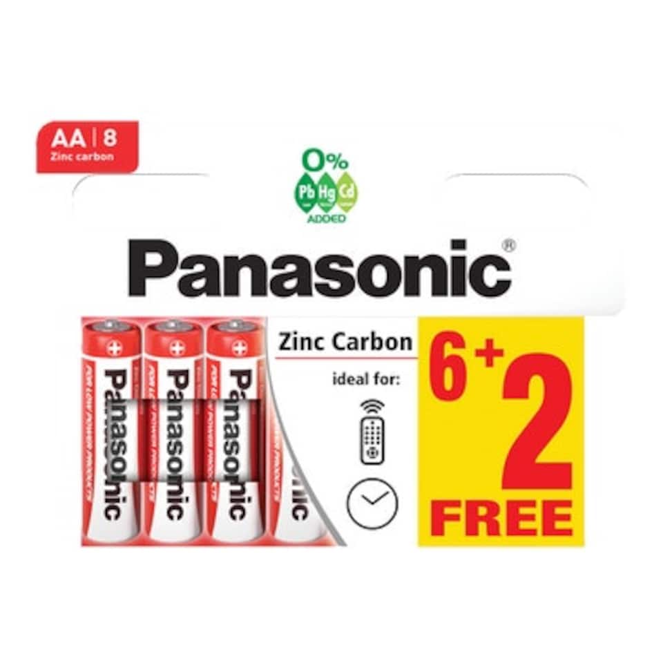 image 1 of Panasonic Zinc Carbon AA Batteries - Pack of 6+2 AA
