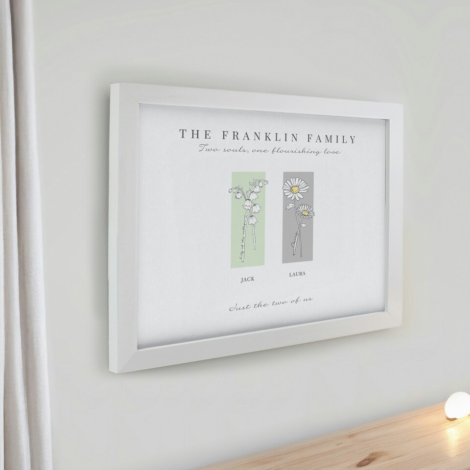 image 1 of Personalised Birth Flower Family of 2 White Framed Print White | One Size