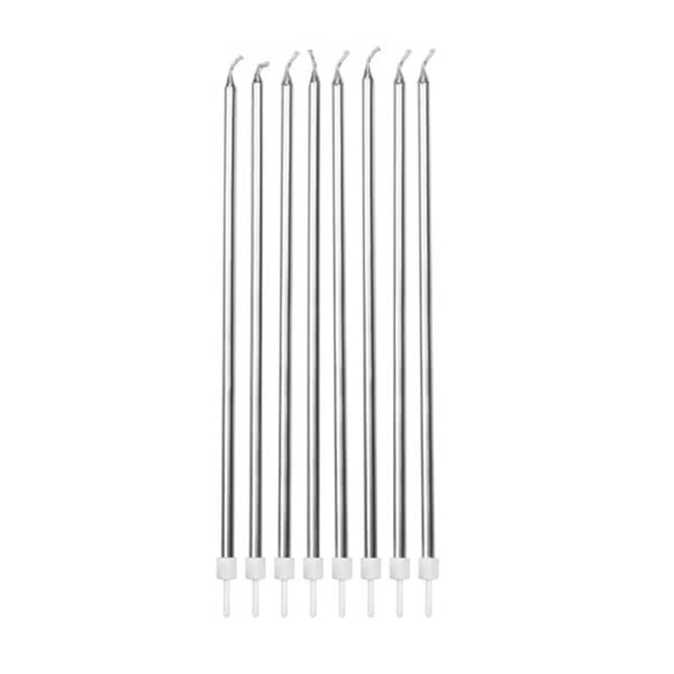 image 1 of Anniversary House Extra Tall Candles Metallic Silver with Holders Pack of 6