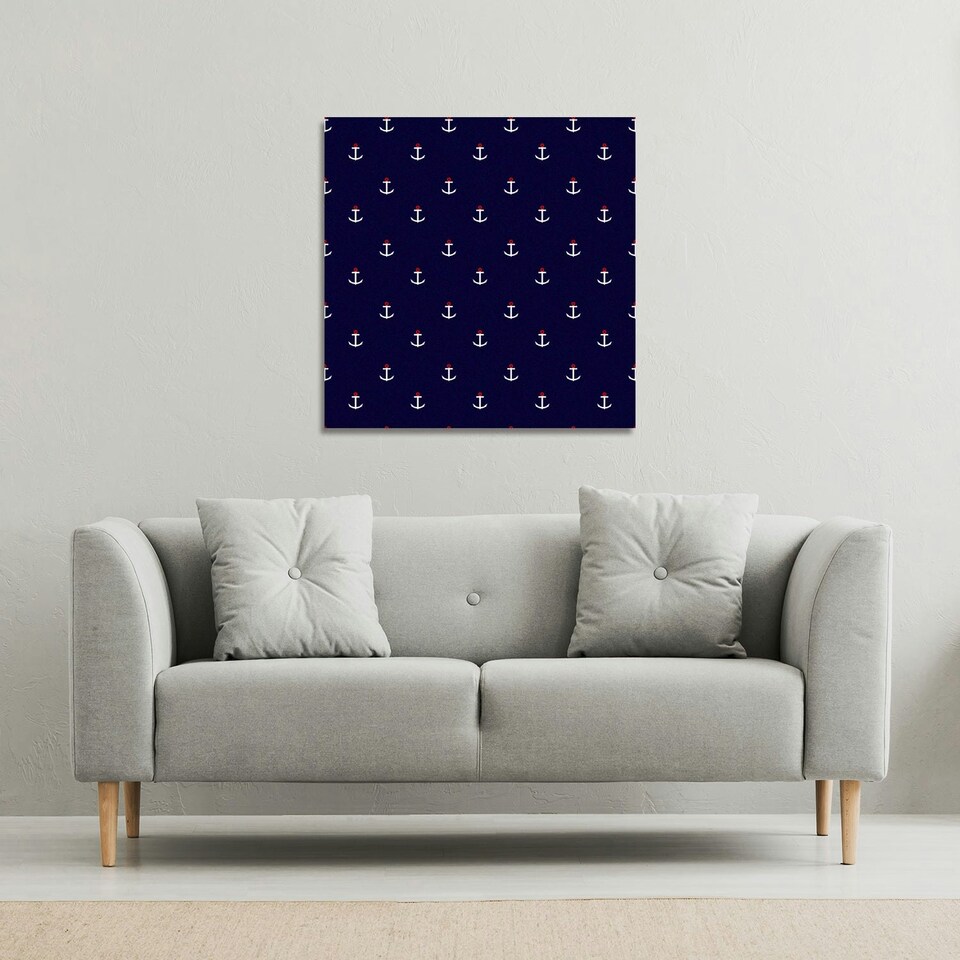 image 1 of White & Red Anchors on Navy (Canvas Print) 127 x 127 x 4cm
