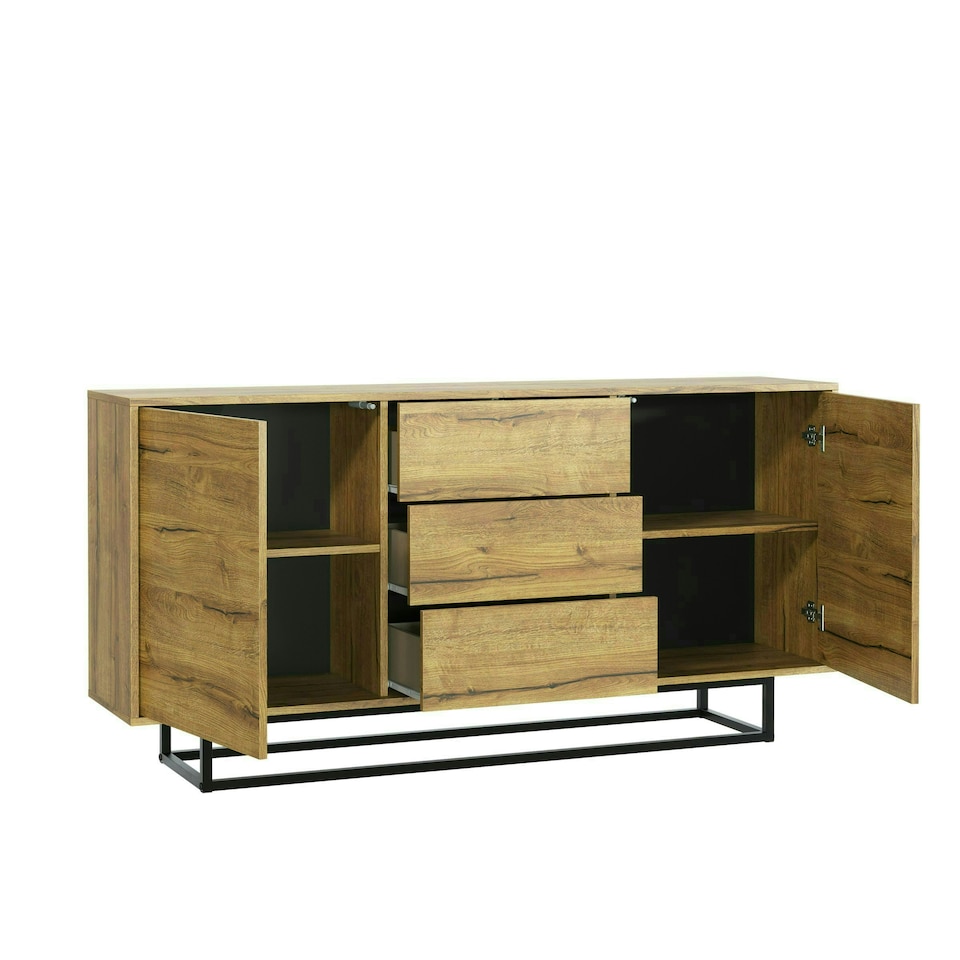 image 1 of Sideboard 140cm Oak Finish with Matching Fronts and Black Frame Multi