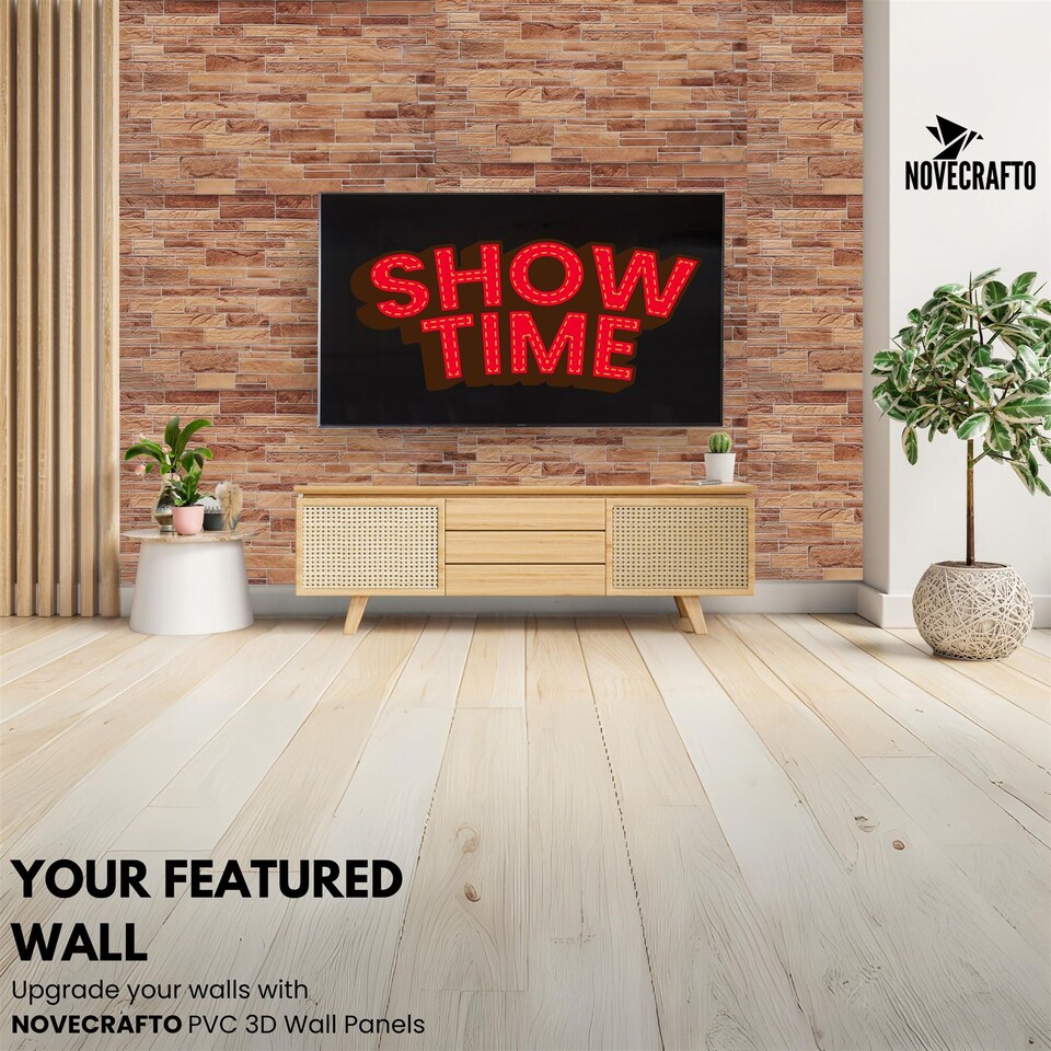 image 1 of NOVECRAFTO Brick Effect 3D Wall Panels (96cm x 48cm) DIY Decorative PVC Plastic Cladding Panels
