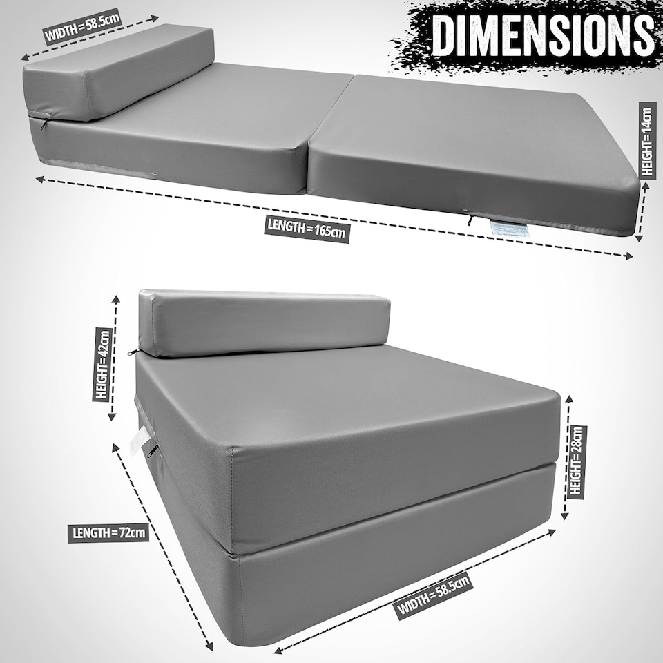 image 1 of Fold Out Single Z Bed Futon Sofa Chair Mattress Grey