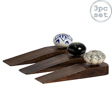 Nicola Spring Wooden Door Stops - Black Flower - Pack of 3