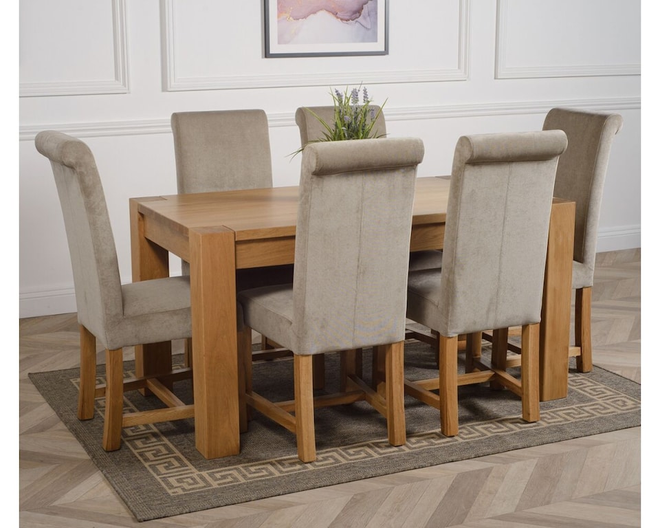 image 1 of Kuba 150 x 85 cm Medium Oak Dining Table and 6 Washington Fabric Chairs | Grey | Grey