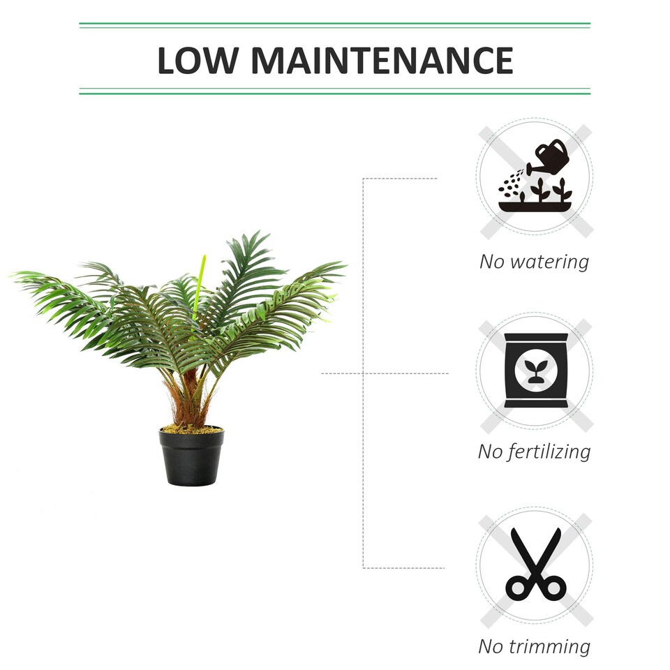 image 1 of Outsunny 60cm/2FT Artificial Palm Tree Fake Plant in Pot Indoor Décor
