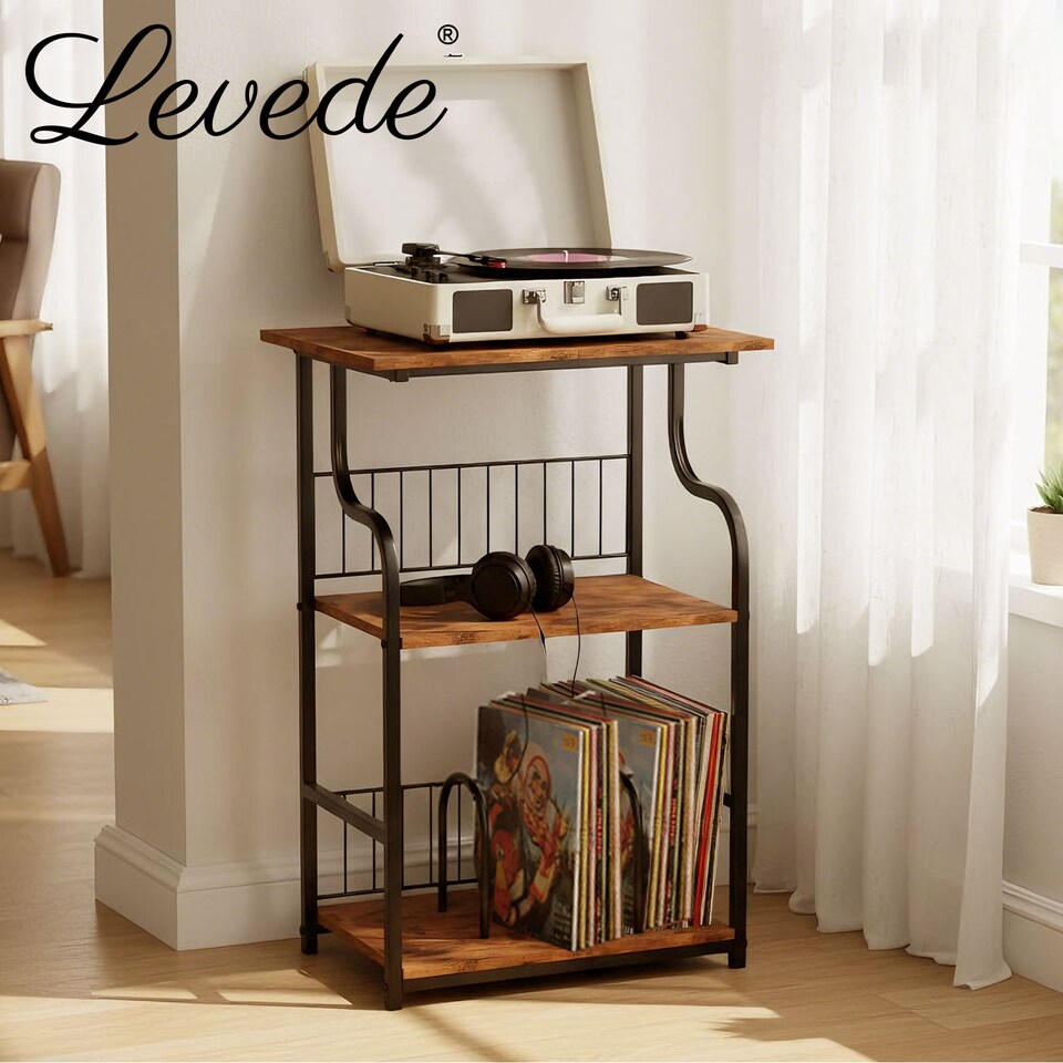 image 1 of Levede 3 Tier Record Player Stand Turntable Vinyl End Side Table 2 Storage Shelf