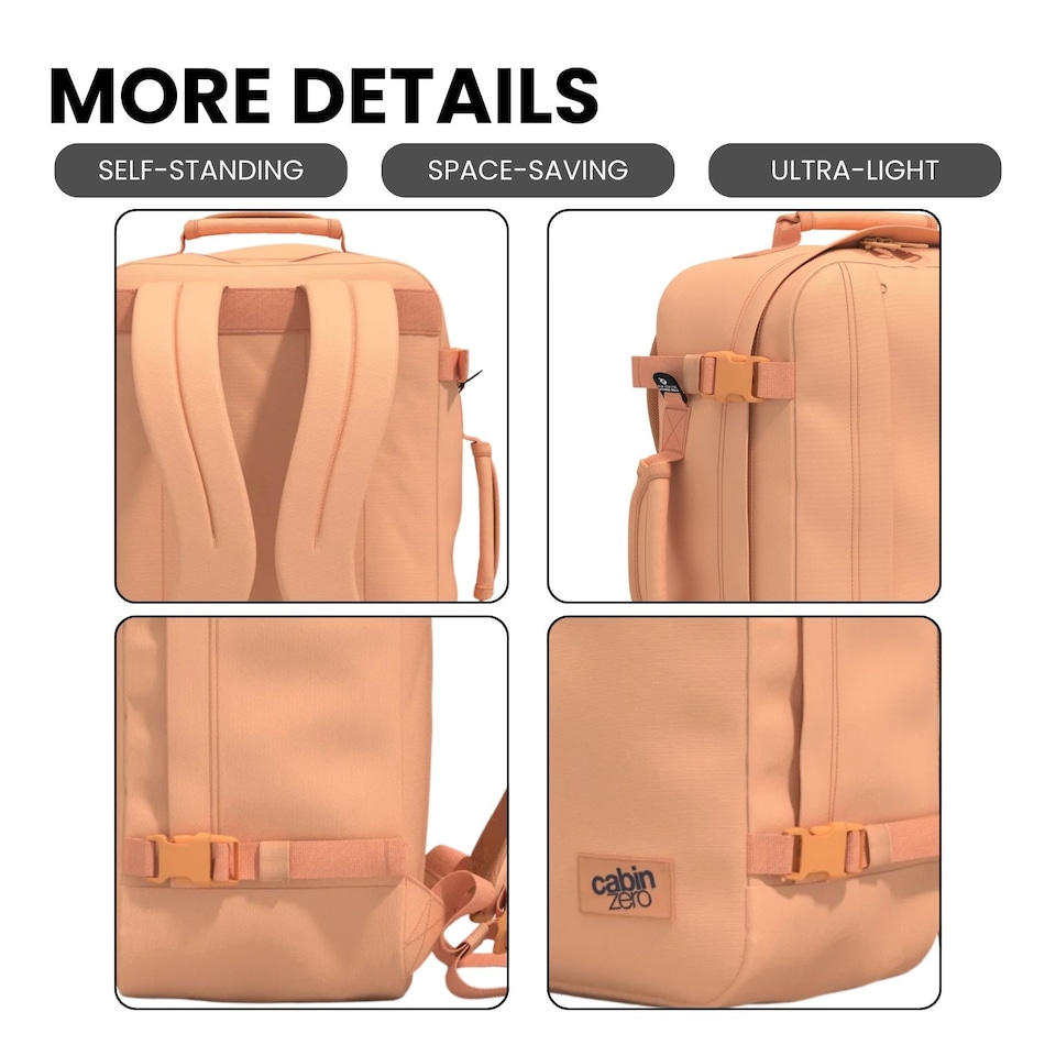 image 1 of CabinZero Classic Cabin Backpack 36L, Light & Roomy for Airline Overheads | Pink | Sunny Day