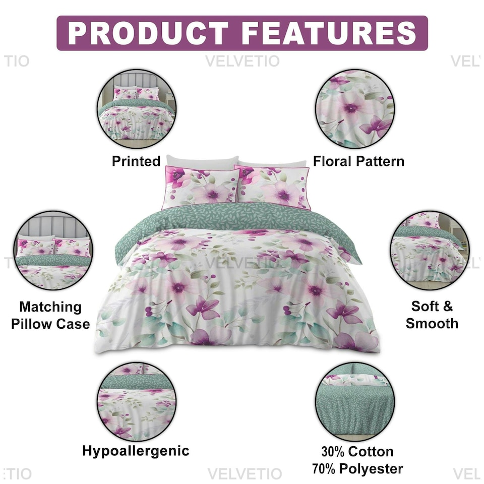 image 1 of VELVETIO Daphne Complete Duvet Cover Set with Fitted Sheet Cosy Quilt Coverlet Multi | King