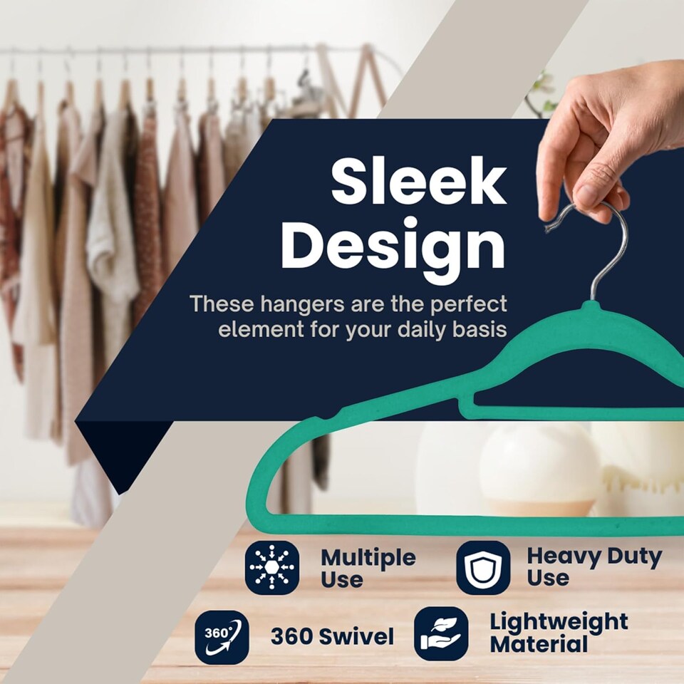 image 1 of Sasha Morel 20-Pack Teal Velvet Coat Hangers, Non-Slip Space-Saving Clothes Hangers