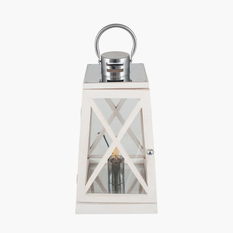 image 1 of White Wash and Chrome Lantern Table Lamp