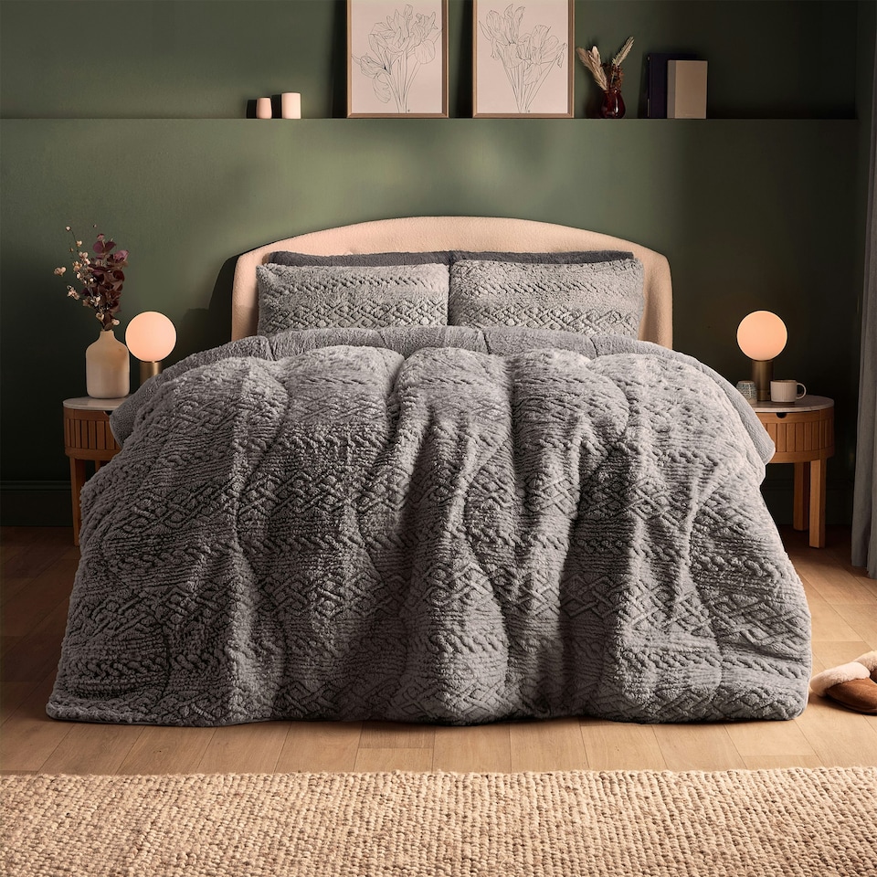 image 1 of Silentnight Teddy Fleece Coverless 10.5 Tog Duvet and Pillowcase Set | Grey