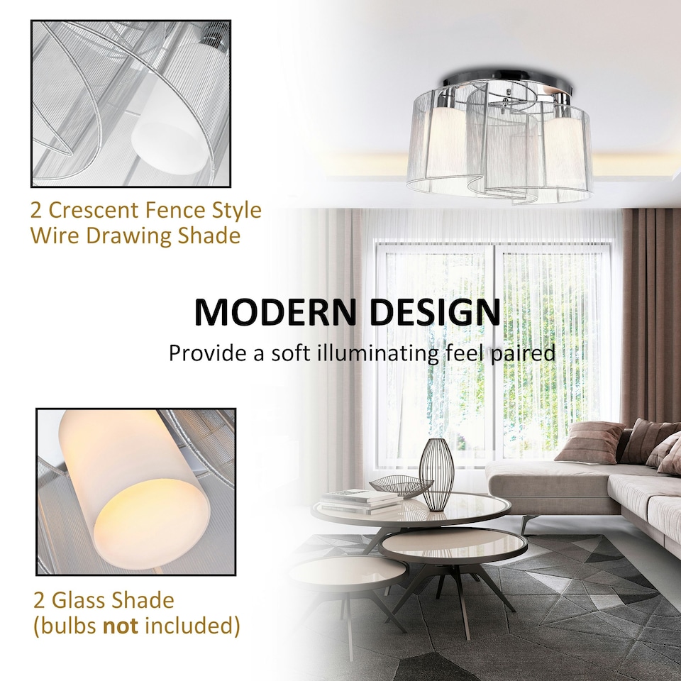 image 1 of HOMCOM Semi-Flush Mount Ceiling Light w/ Metal Base for Living Room Dining Room