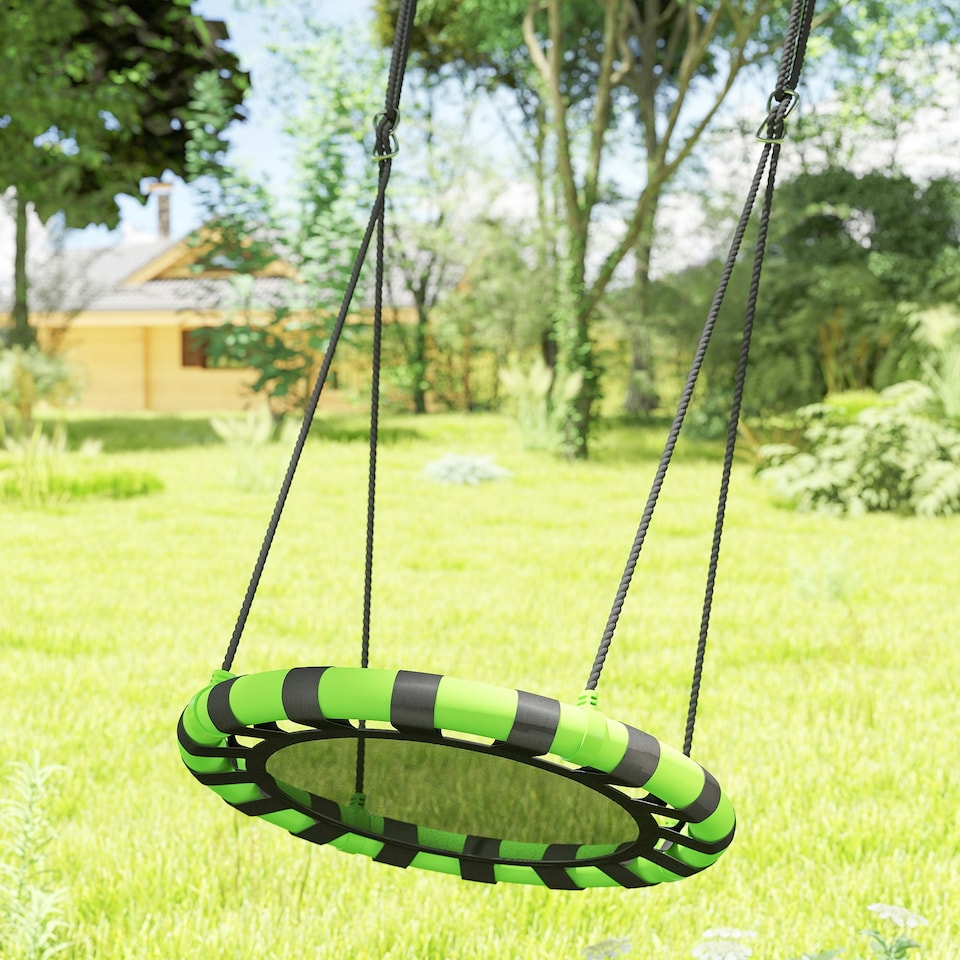 image 1 of AIYAPLAY Kid Nest Swing Seat, 60cm Diameter Round Saucer Swing Set, Black
