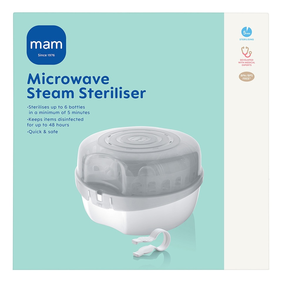 MAM Microwave Natural Cleaning Steam Baby Bottle Steriliser Grey