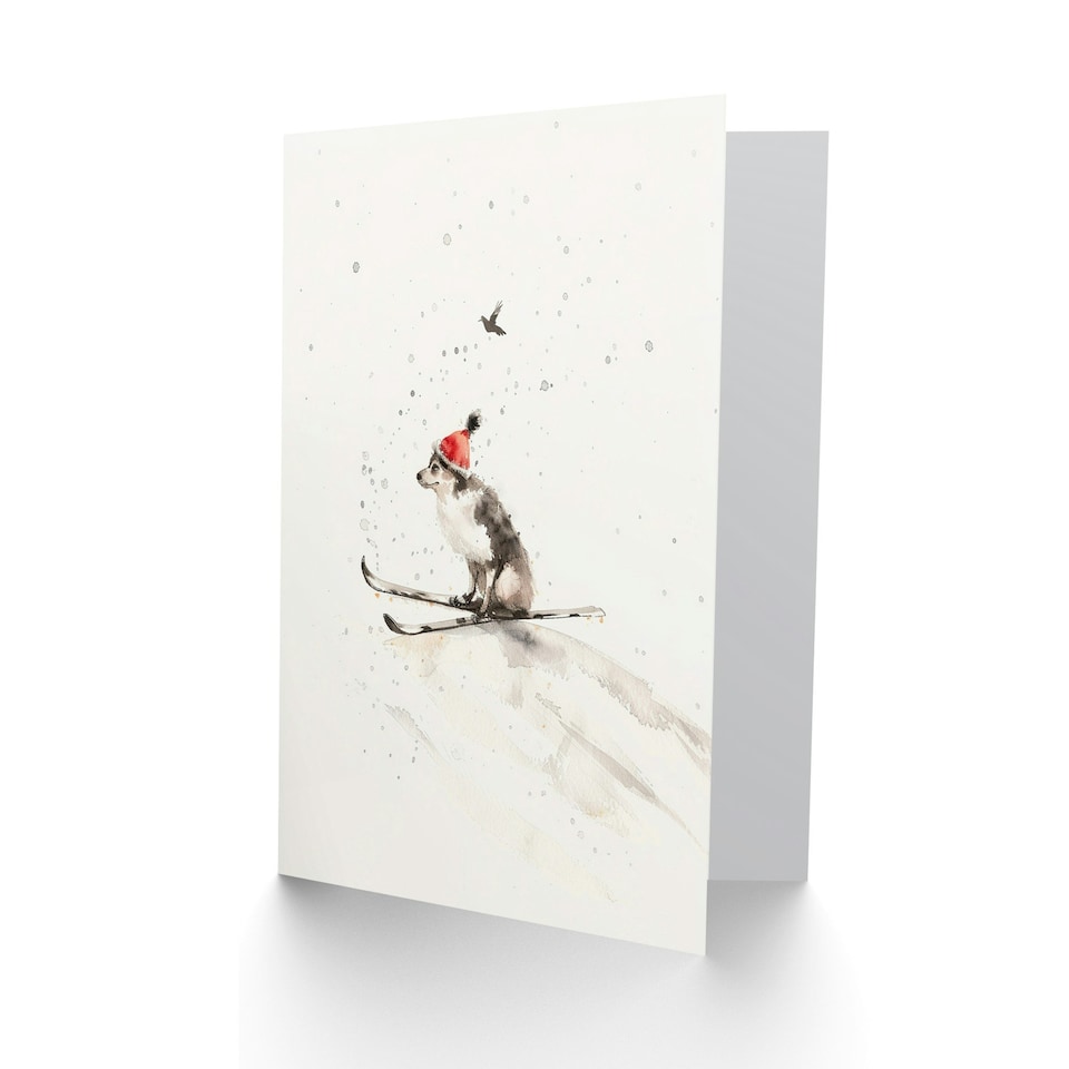 image 1 of Santa Hat Collie Skiing Festive Dog Lover Xmas Blank Christmas Card