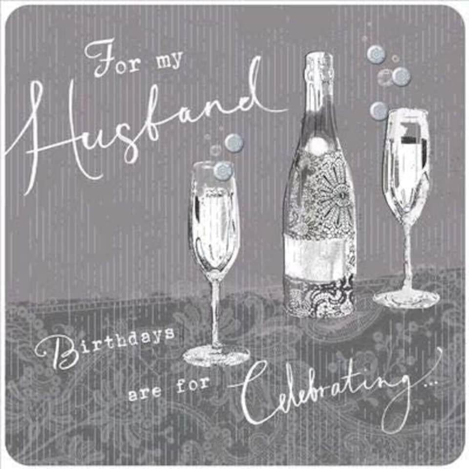 image 1 of Elegant Husband Birthday Card Accented in Silver and Sequins