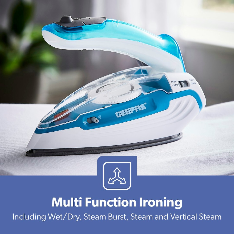 image 1 of GEEPAS Travel Steam Iron | Clothes Dry & Steam Press, 1100W