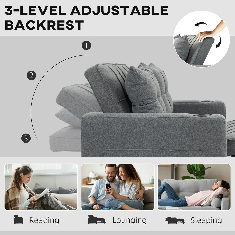 image 1 of HOMCOM 2 Seater Pull Out Sofa Bed with Pockets for Living Room Charcoal Grey 