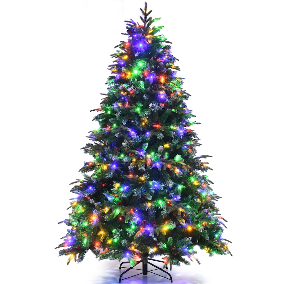 image 1 of COSTWAY 7FT Pre-lit Artificial Christmas Tree w/ 450 LED Lights Green