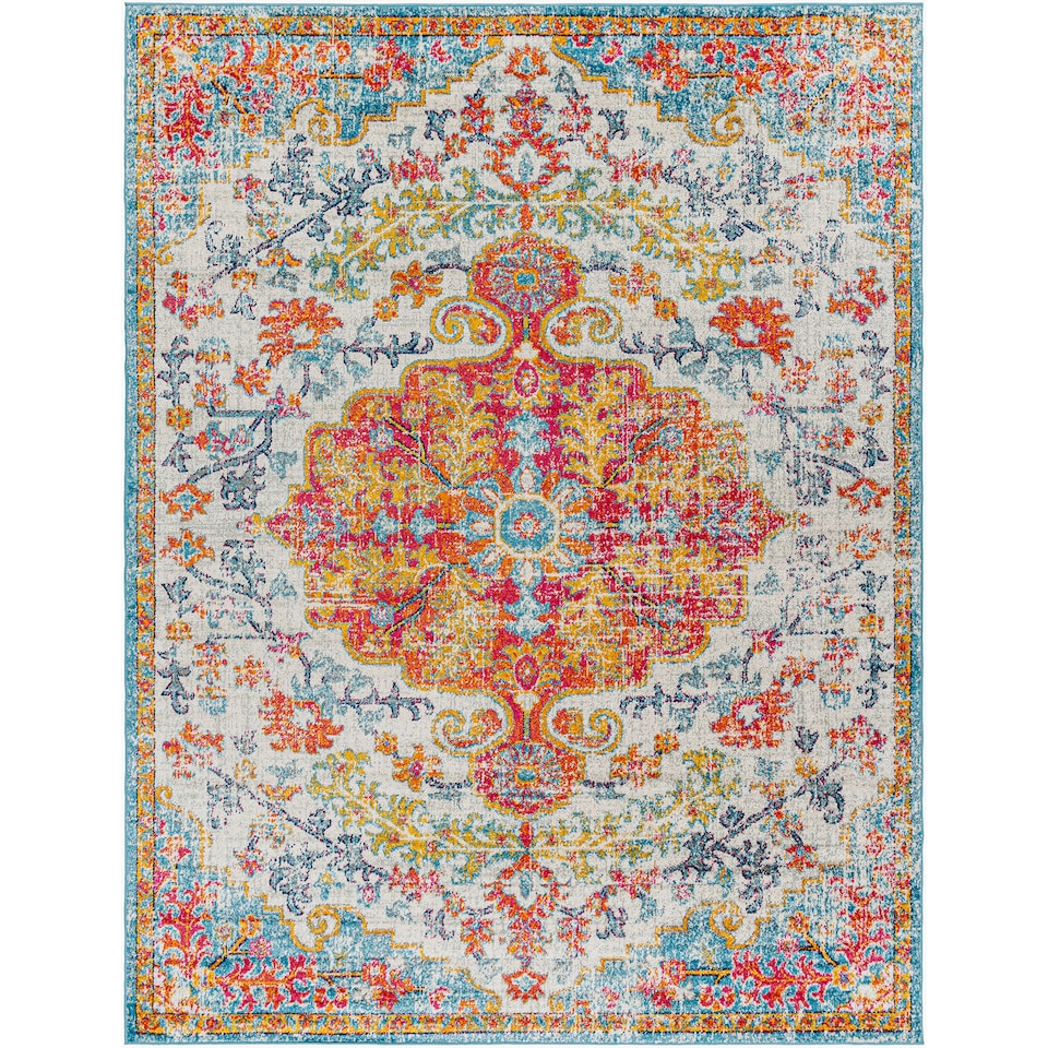 image 1 of LIVABLISS Harput-Vintage Traditional Boho Rug 160 x 220 cm | Blue Orange Yellow Grey