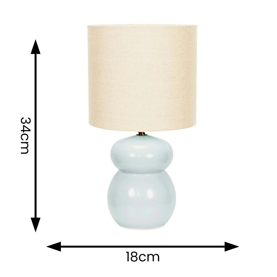 image 1 of ValueLights Kendal Natural Linen Drum Shade Blue Glazed Ceramic Table Lamp with LED Bulb Blue