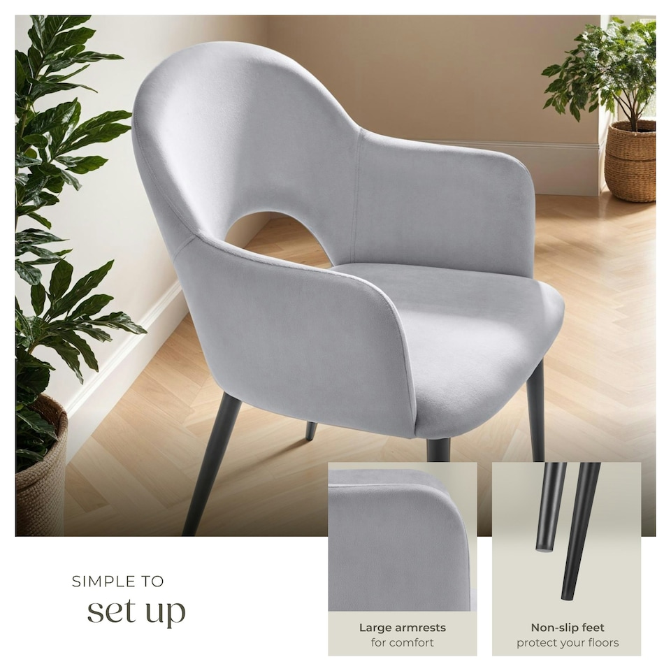 image 1 of Dining Chair Sasha- padded armchair in velvet look, continuous backrest - Set of 2 Grey | Light Grey