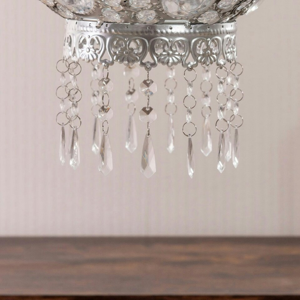 image 1 of ValueLights Bazaar Moroccan Silver Lamp Shade Acrylic Droplets & Bulb Silver