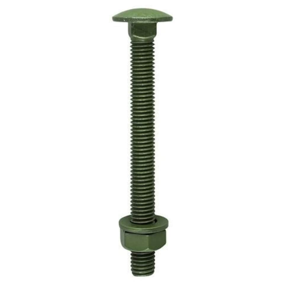 image 1 of Timco - Carriage Bolts Hex Nuts & Form A Washers - Dome - Exterior - Green (Size M10 x 150 - 10 Pieces)