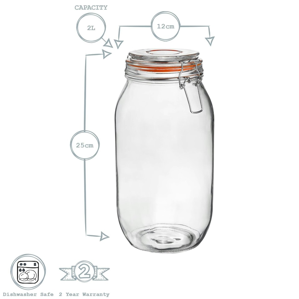 image 1 of Argon Tableware 3x Glass Storage Jars - 2 Litre - Clip Top Storage Jar Kitchen Jair Preserving Jar Kitchen Storage Jar