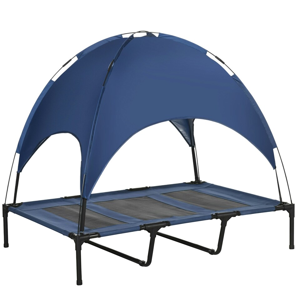 image 1 of PawHut 122cm Elevated Dog Bed Cooling Raised Pet Cot UV Protection Canopy Blue
