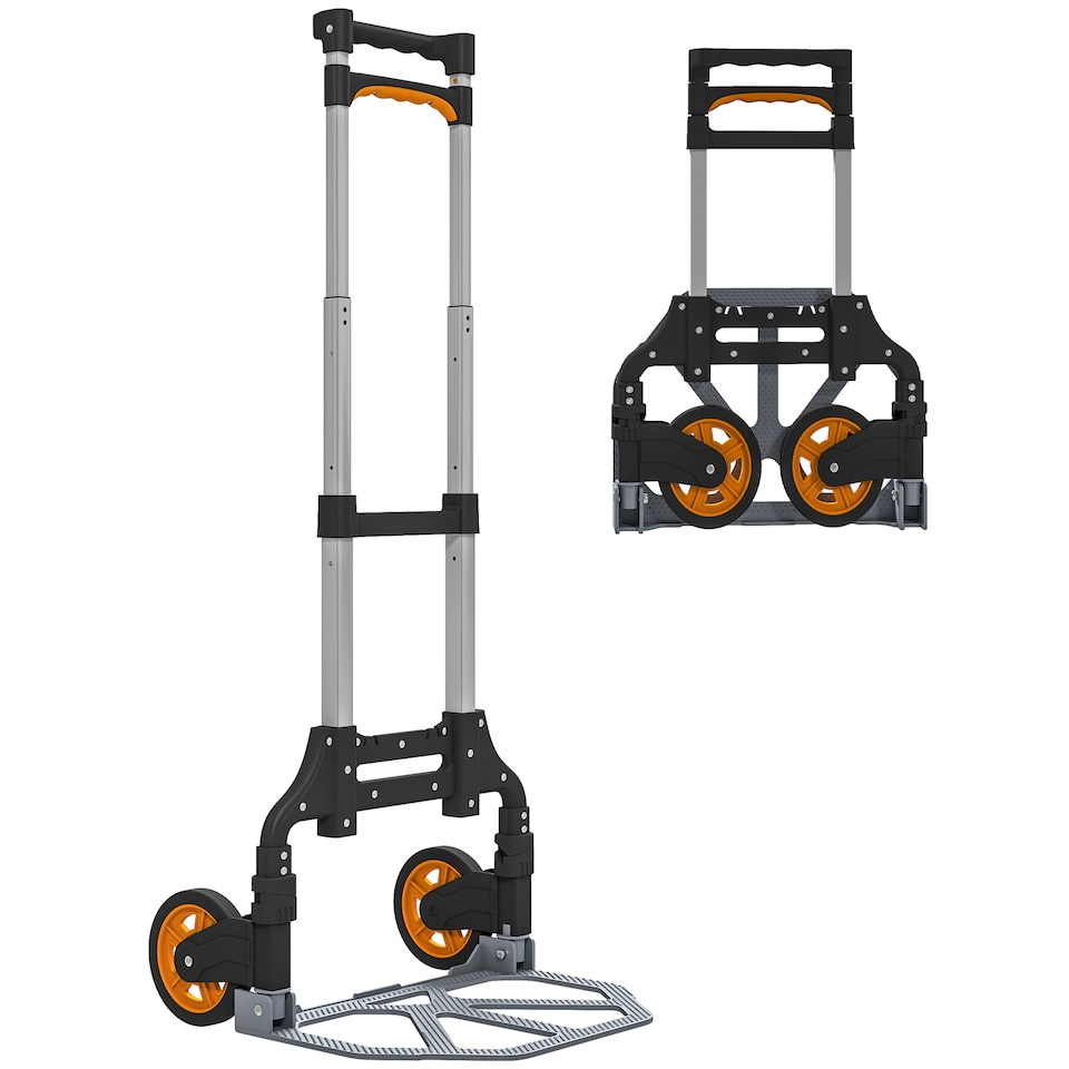 image 1 of HOMCOM Folding Sack Truck, 70kg Lightweight Hand Truck with Wheels, Foldable Trolley Cart with Telescoping Handle for Warehouse, Office, Luggage, Silver Tone